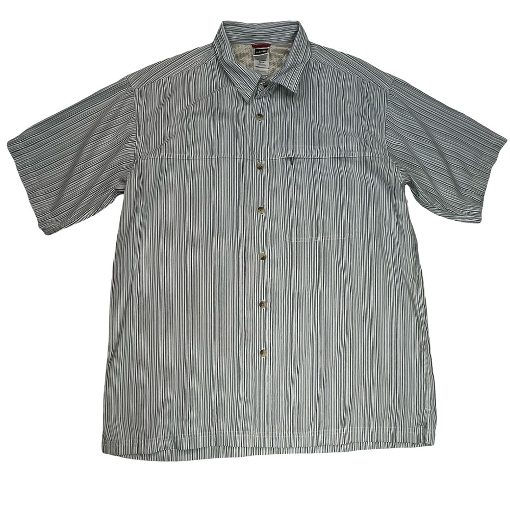 The North Face Mens Button Up Shirt Blue Striped Hiking Outdoor AXT6 XL